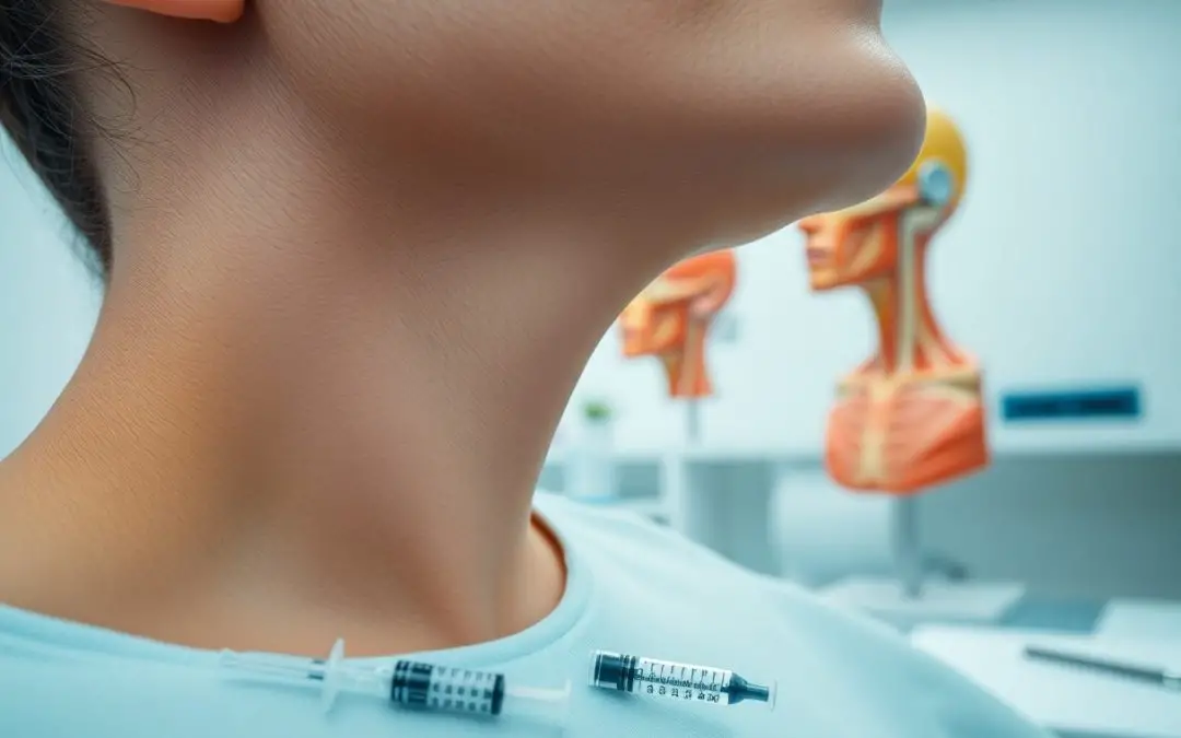 Close-up of patient’s neck in clinic with syringes ready for targeted Botox NY treatment.